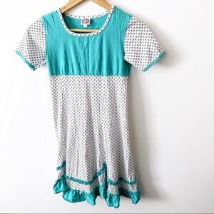 Lilli Lovebird Aqua Black White Print Ruffle Dress